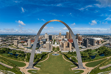 aerial view of the St Louis arch